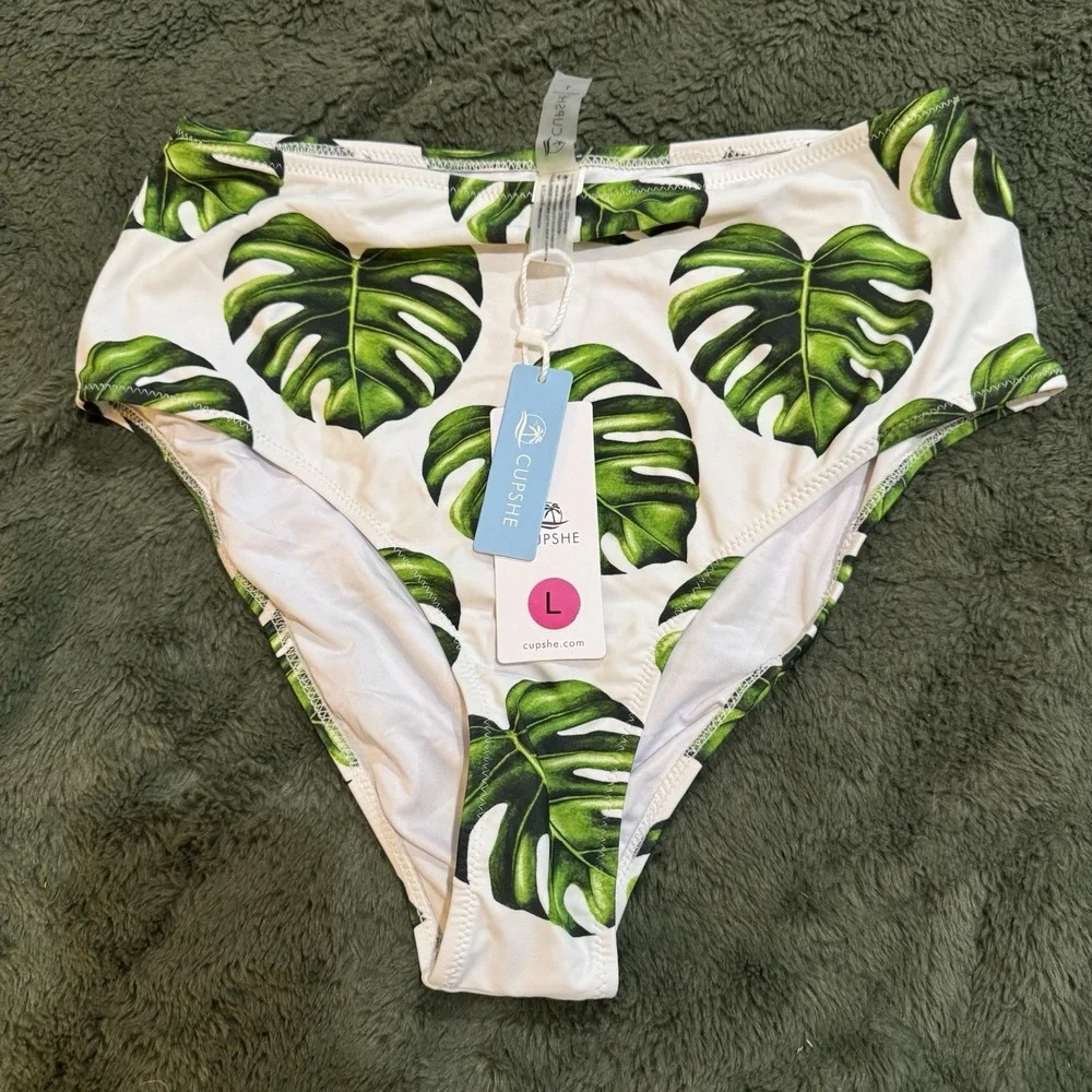Cupshe Women Green Swimsuit‎ Bottoms Large NWT Palm